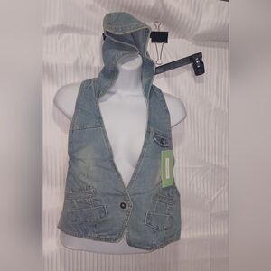 Unique Kedera Large Denim Vest with Hood NWT
